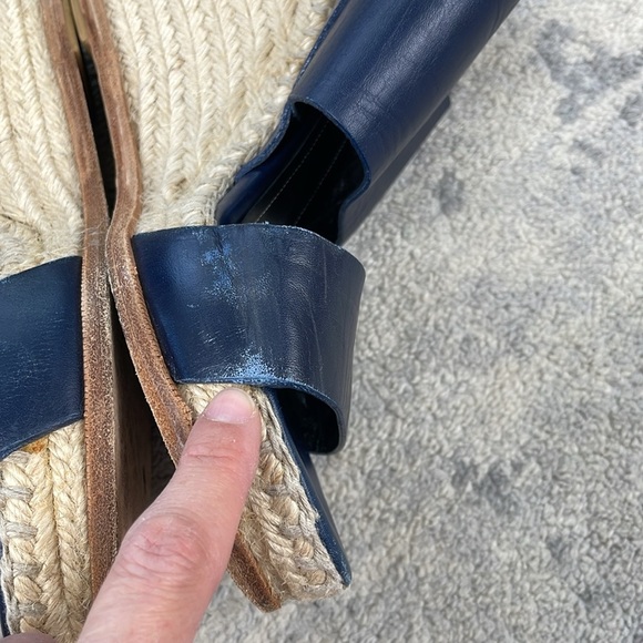 Balenciaga Navy Blue Leather Espadrille Wedge Sandals Sz 39 - Picture 10 of 16